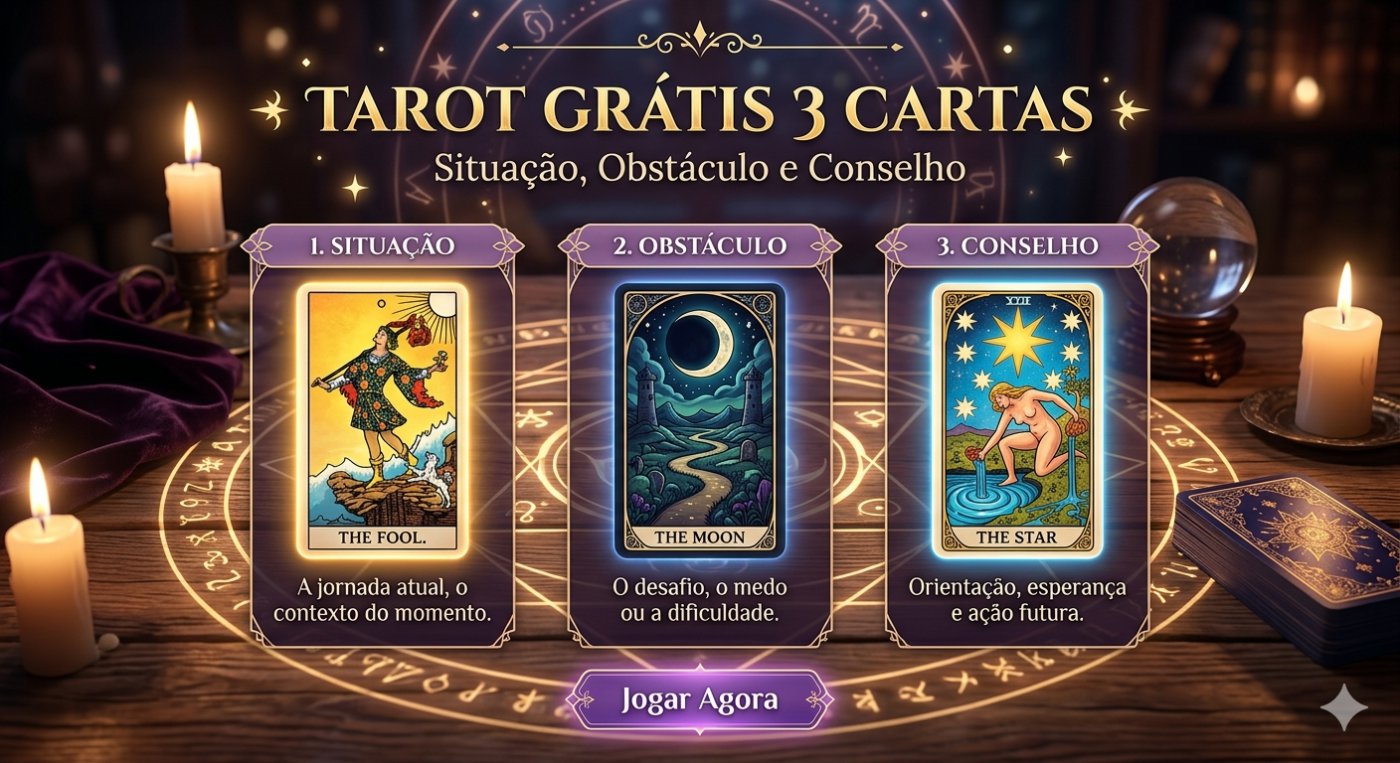 Tarot Grátis 3 cartas - Situação, Obstáculo e Conselho